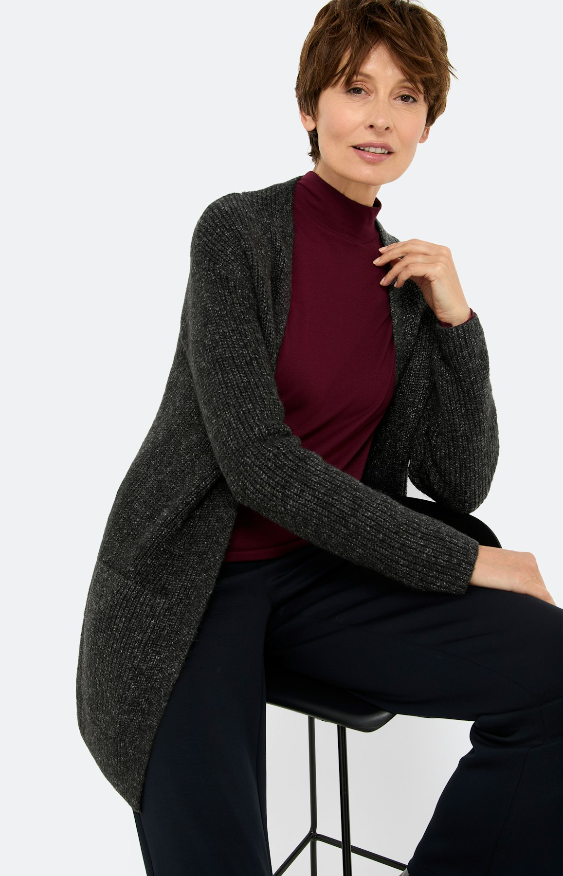 Open cardigan met zakken, antraciet