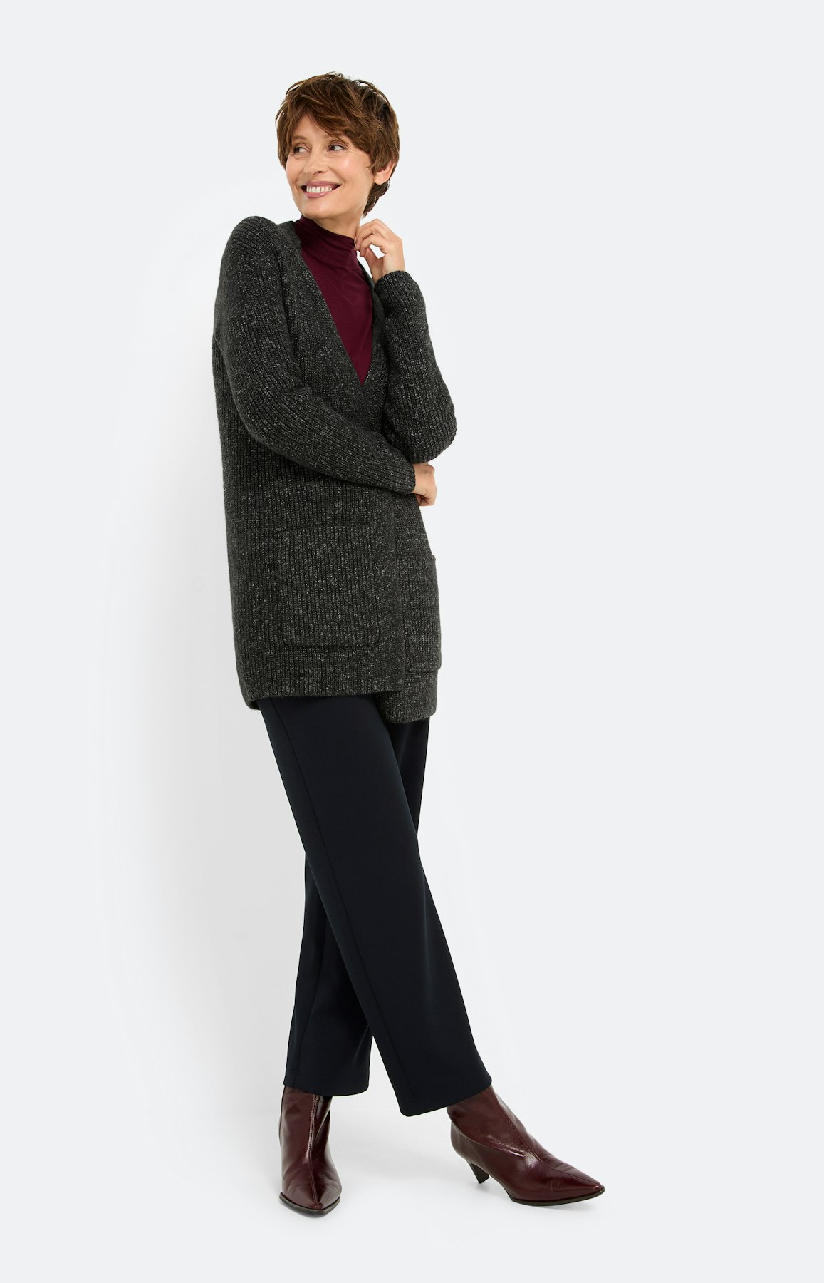 Open cardigan met zakken, antraciet