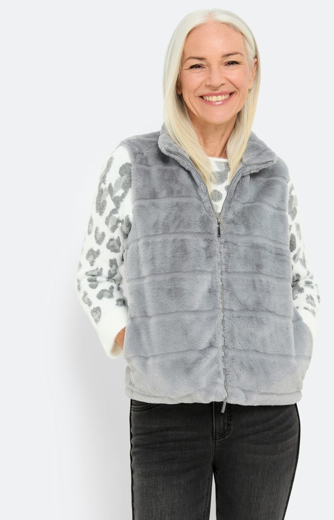 Mouwloos vest van imitatiebont, grijs