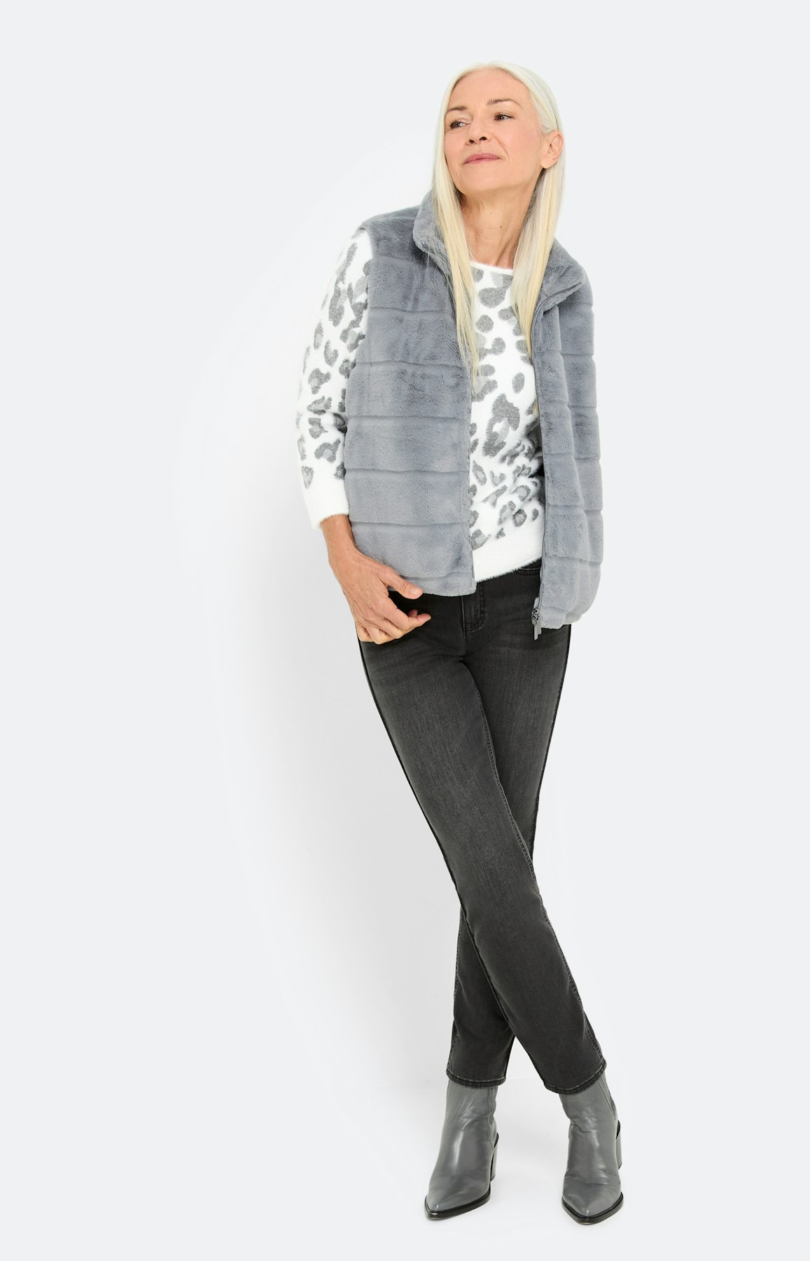 Mouwloos vest van imitatiebont, grijs