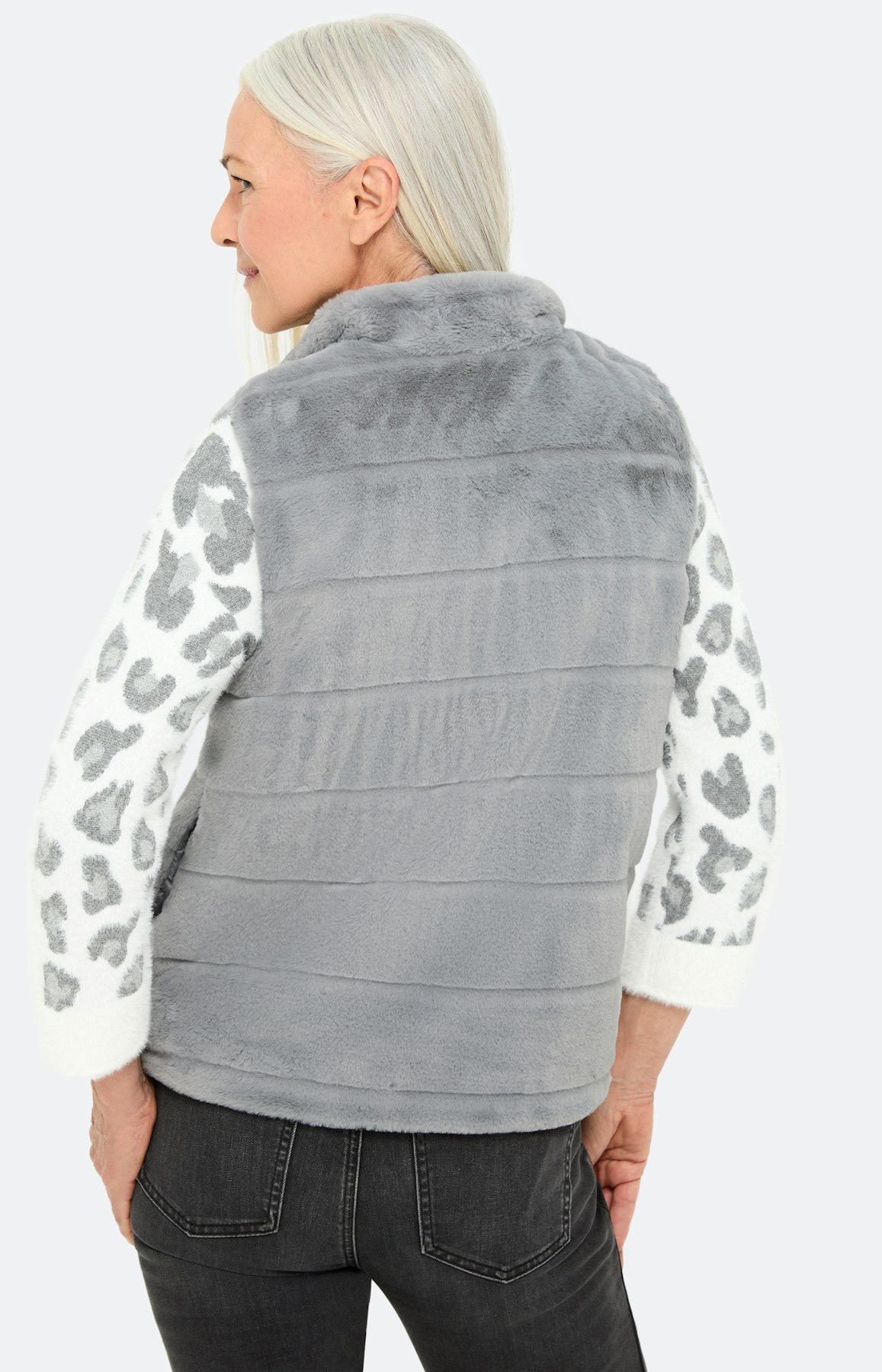 Mouwloos vest van imitatiebont, grijs