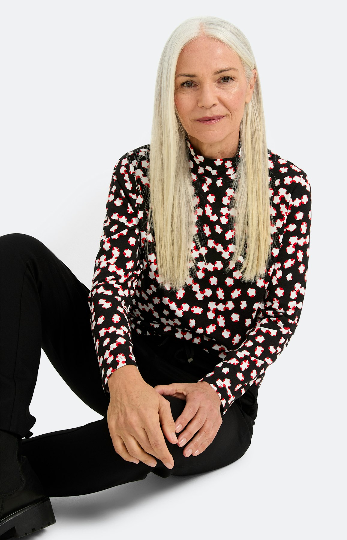 Shirt met lange mouwen en stippen, zwart