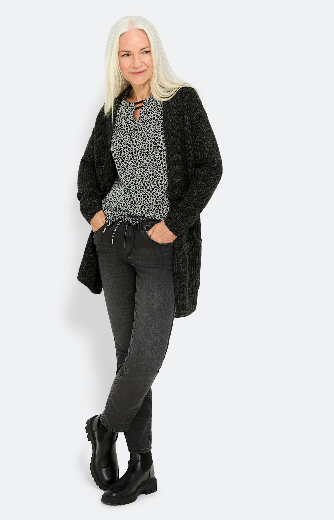 Shirt met luipaardmotief, antraciet