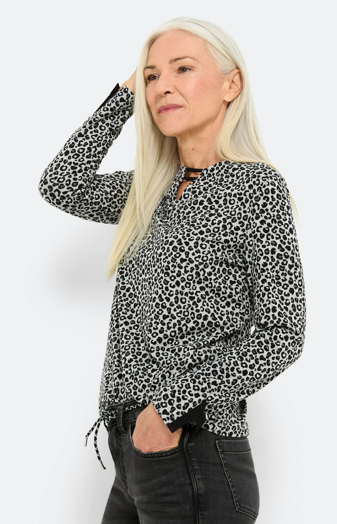 Shirt met luipaardmotief, antraciet