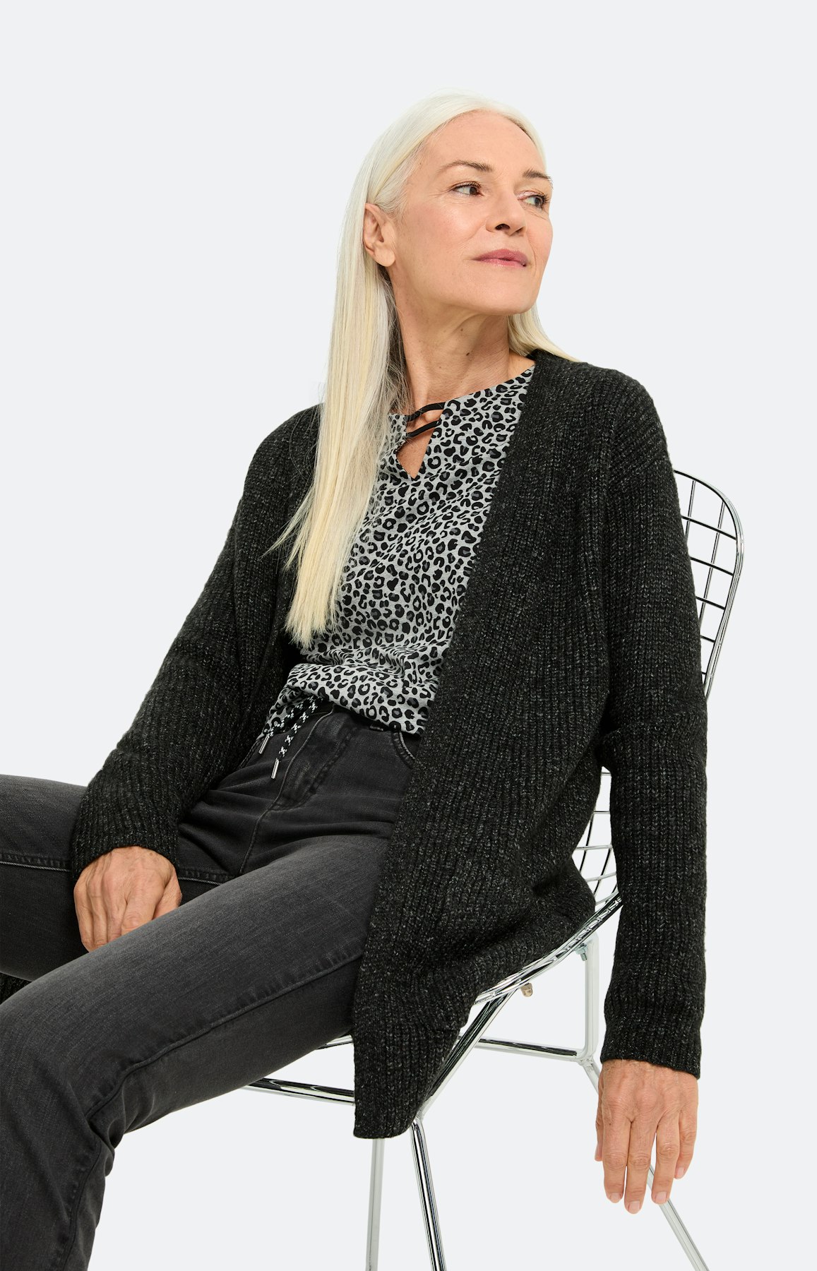 Shirt met luipaardmotief, antraciet