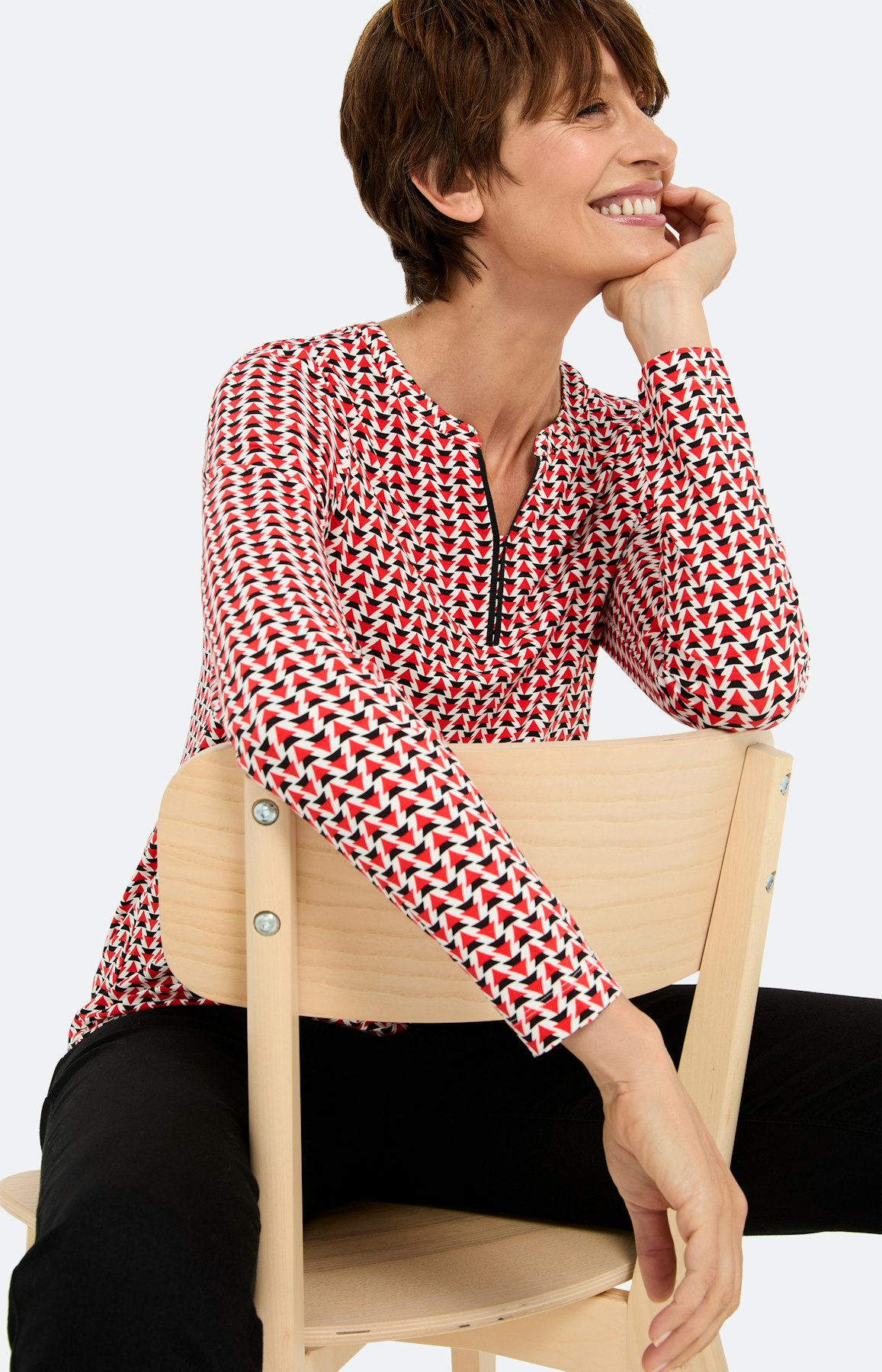 Shirt met all-over-print, robijnrood
