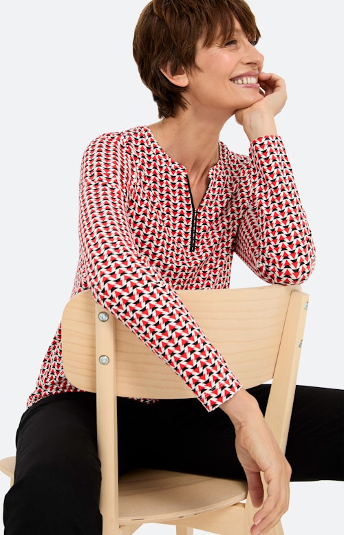 Shirt met all-over-print, robijnrood