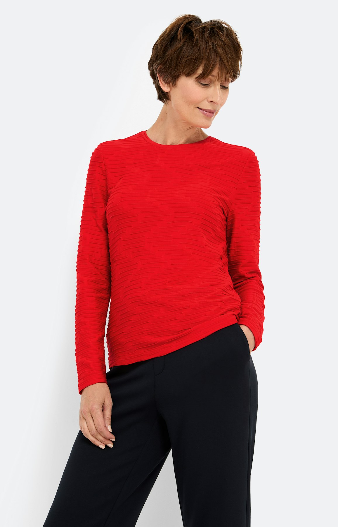 Shirt met structuur, robijnrood