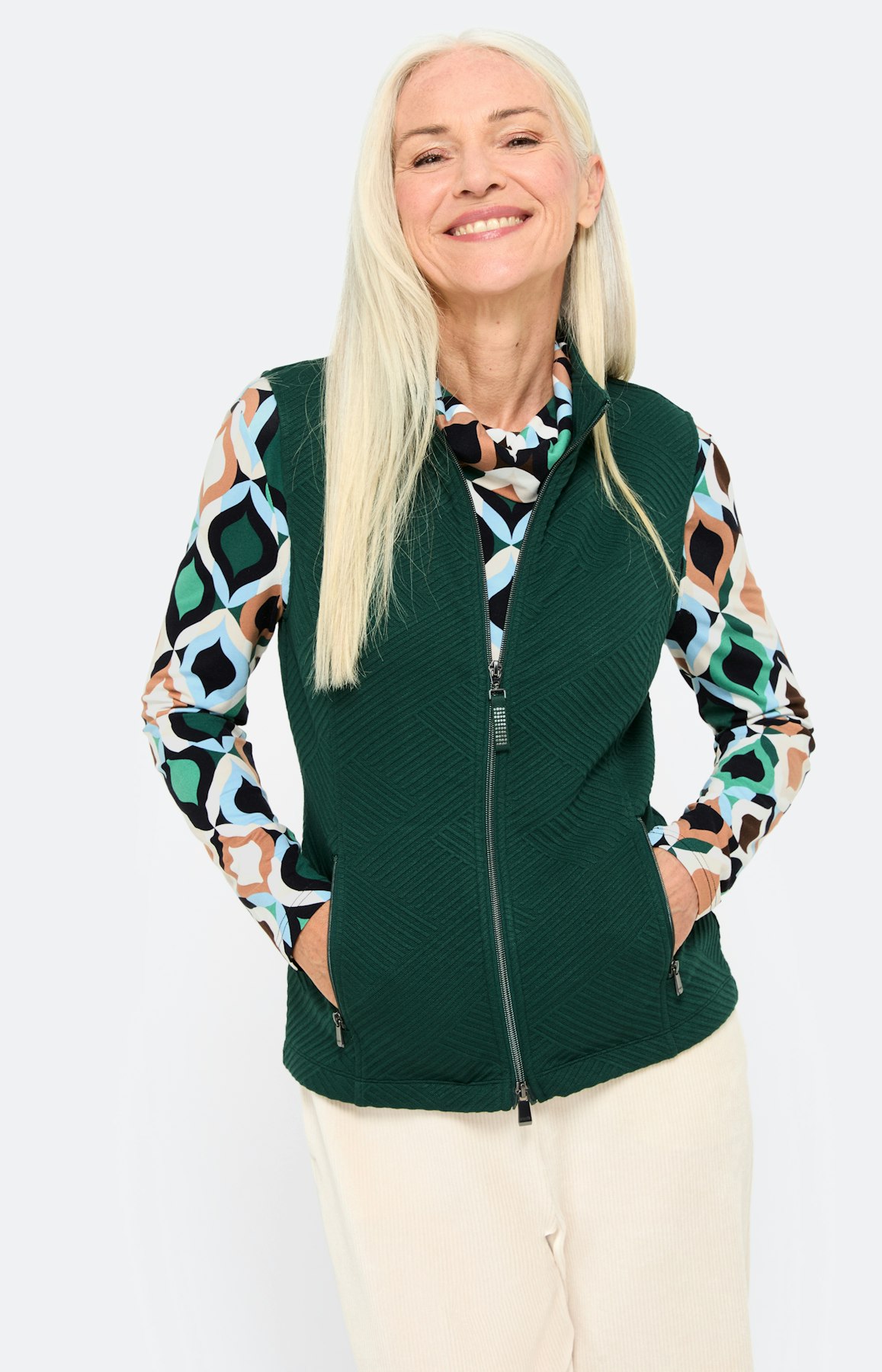 Sweatvest met structuur, donkergroen