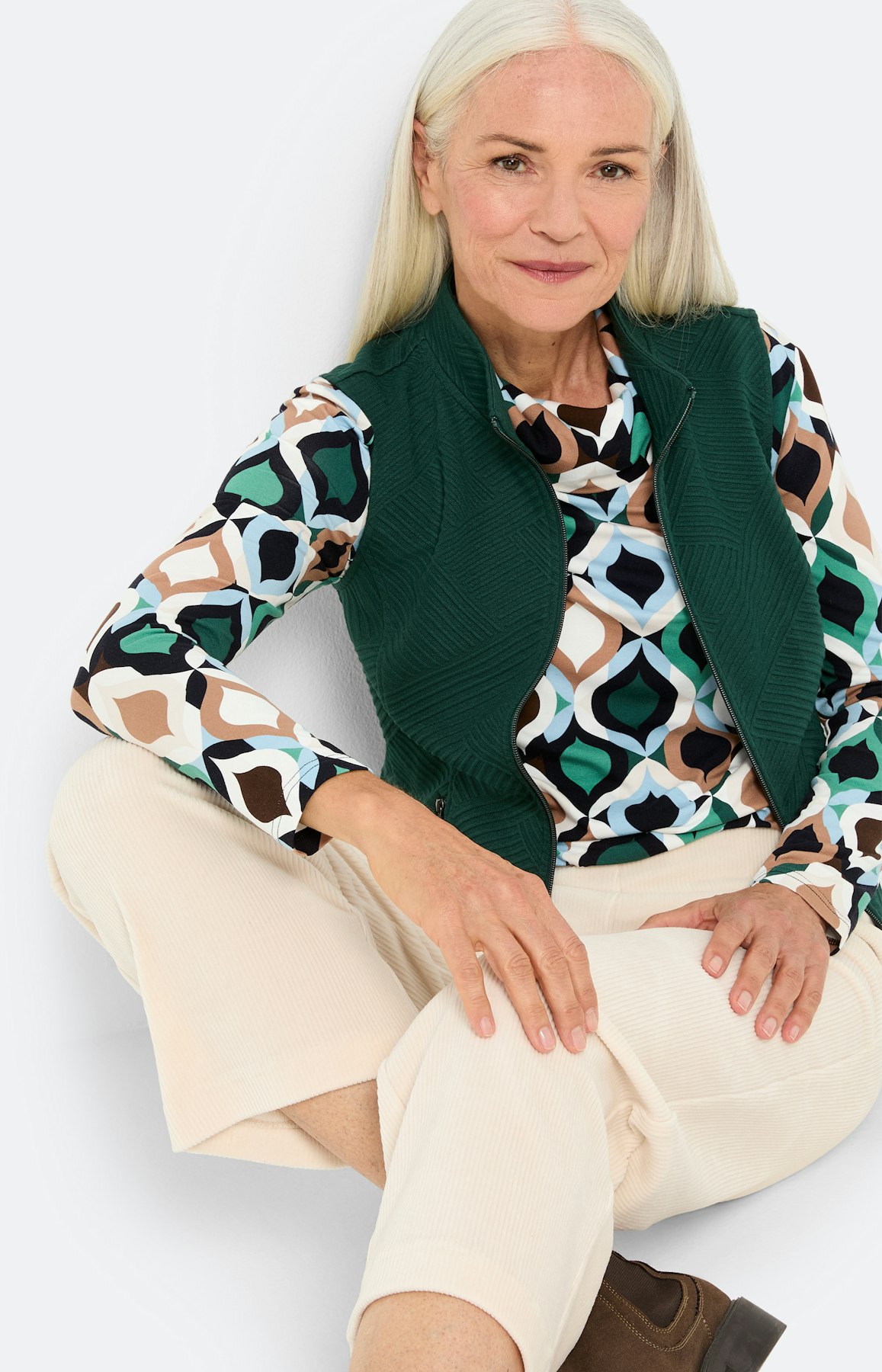 Sweatvest met structuur, donkergroen