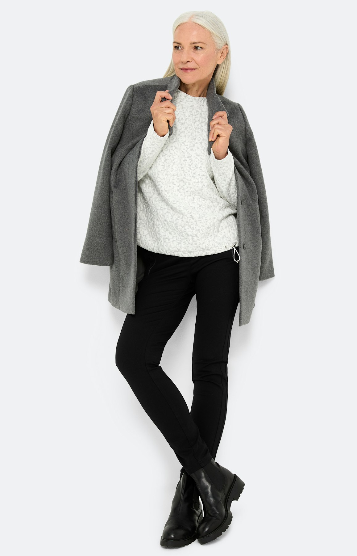 Sweatshirt met structuur, lichtgrijs