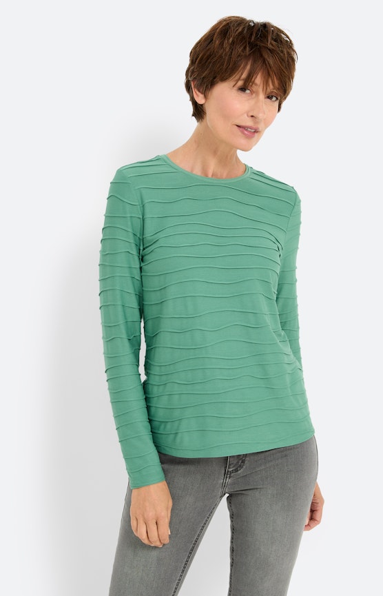 Langarmshirt mit Wellenstruktur, grün
