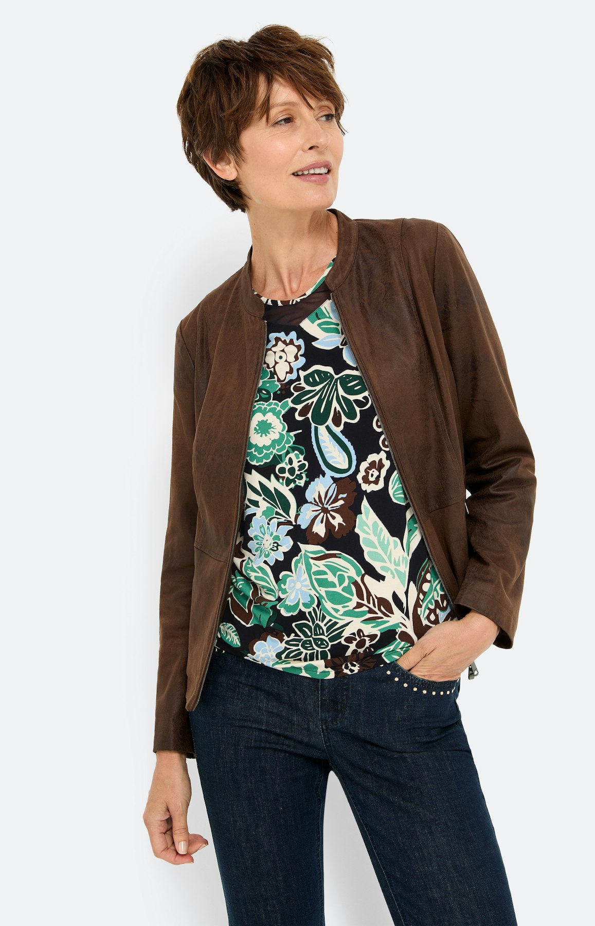 Blazer van imitatieleer, bruin