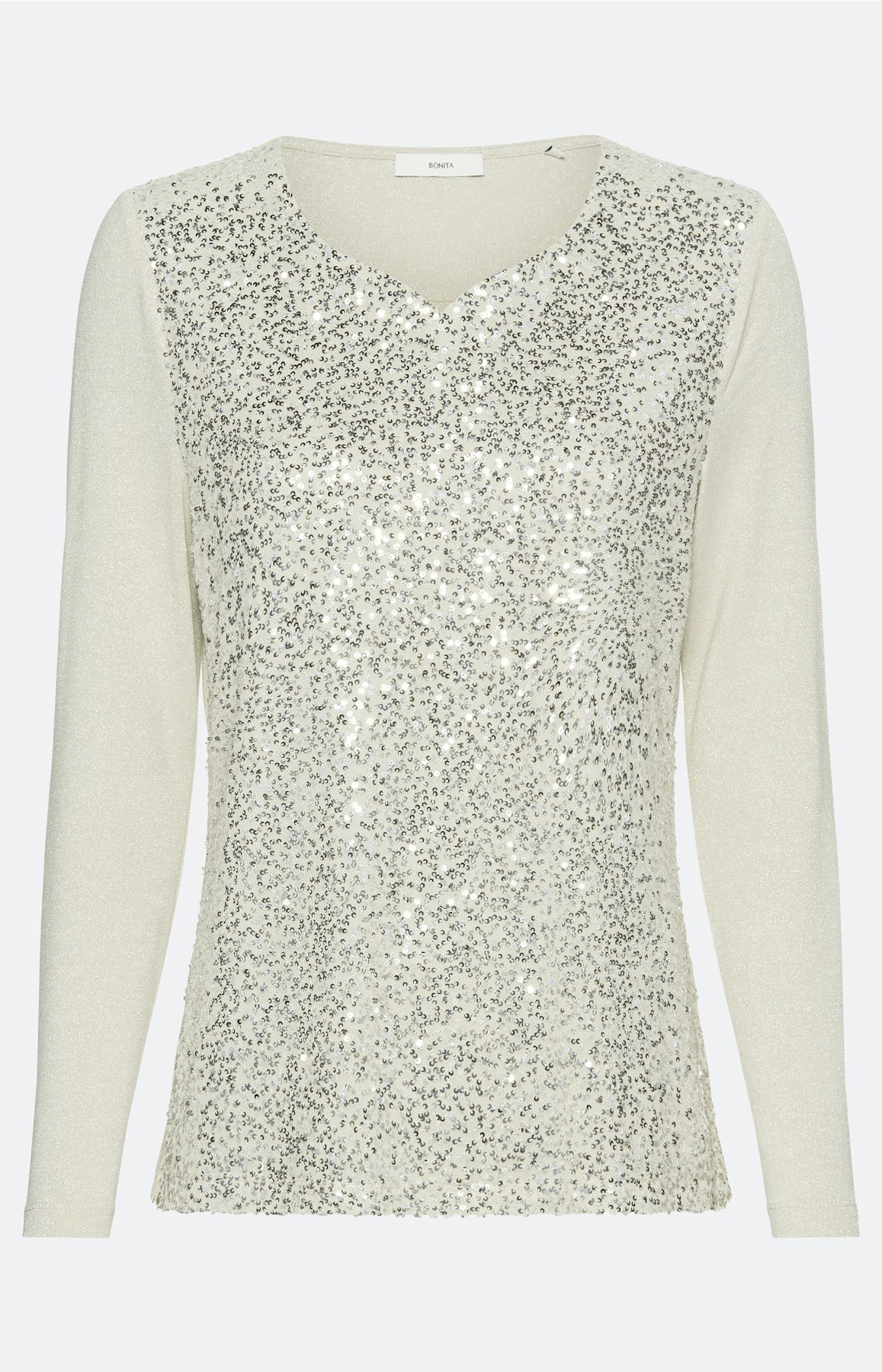 Shirt met pailletten-overlay, crème