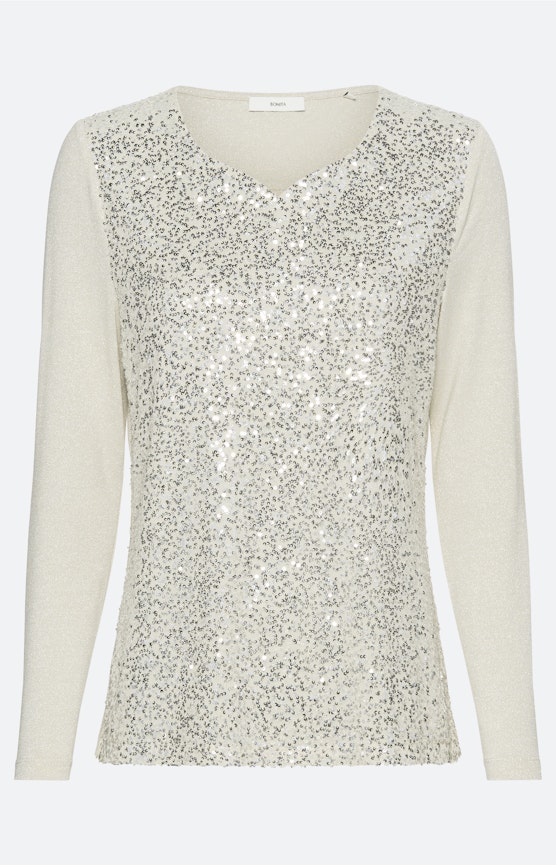 Shirt met pailletten-overlay, crème
