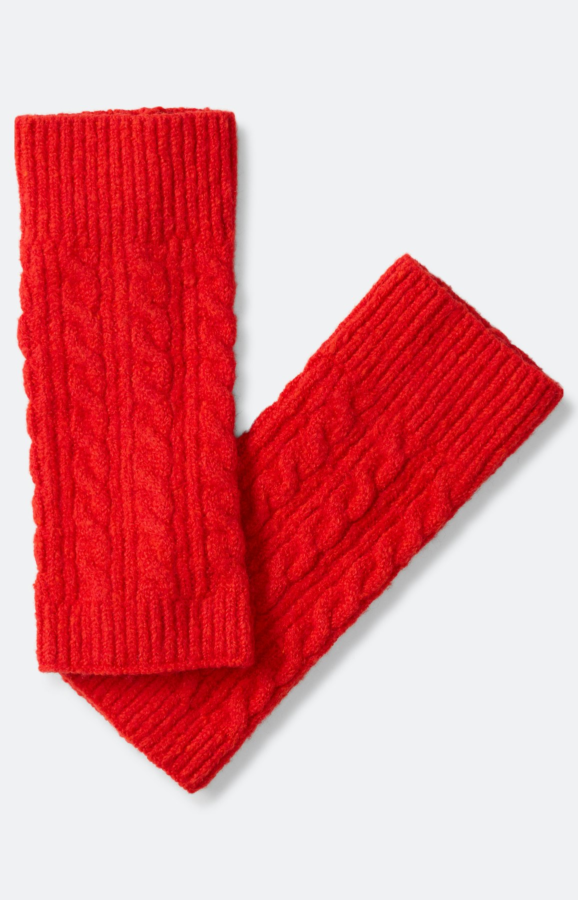 Handstulpen mit Zopfmuster, rubinrot