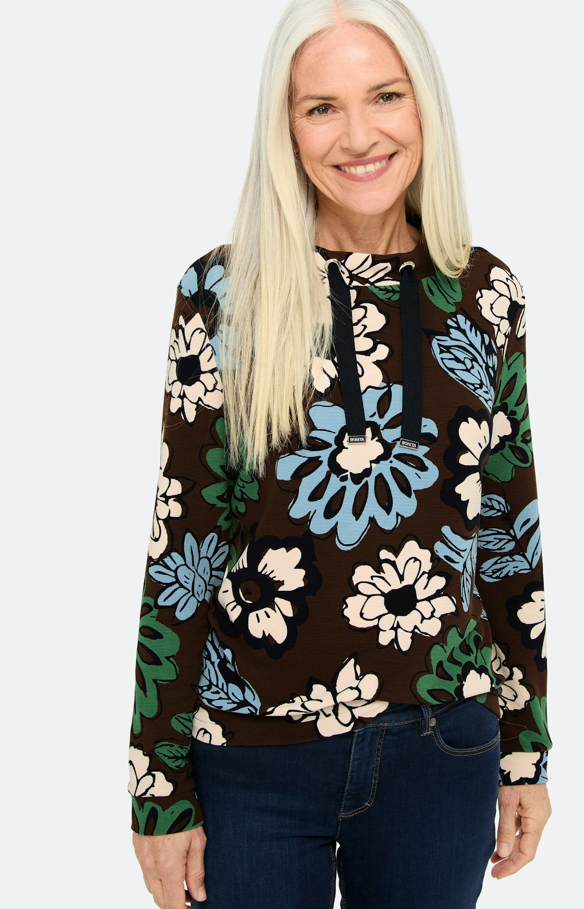 Sweatshirt met bloemenprint, bruin