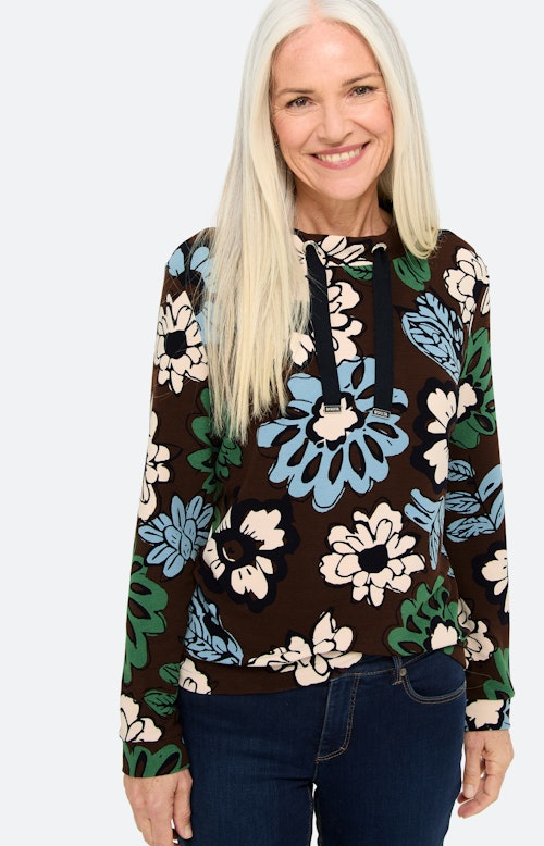 Sweatshirt met bloemenprint, bruin