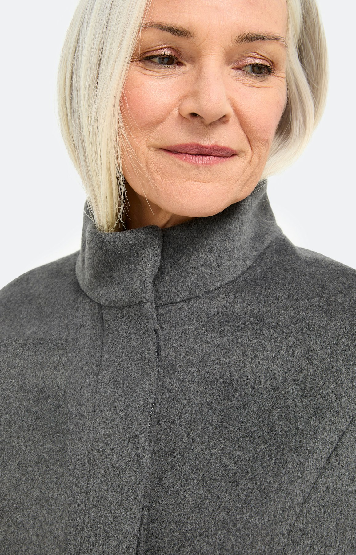 Wollen mantel, staande kraag, antraciet