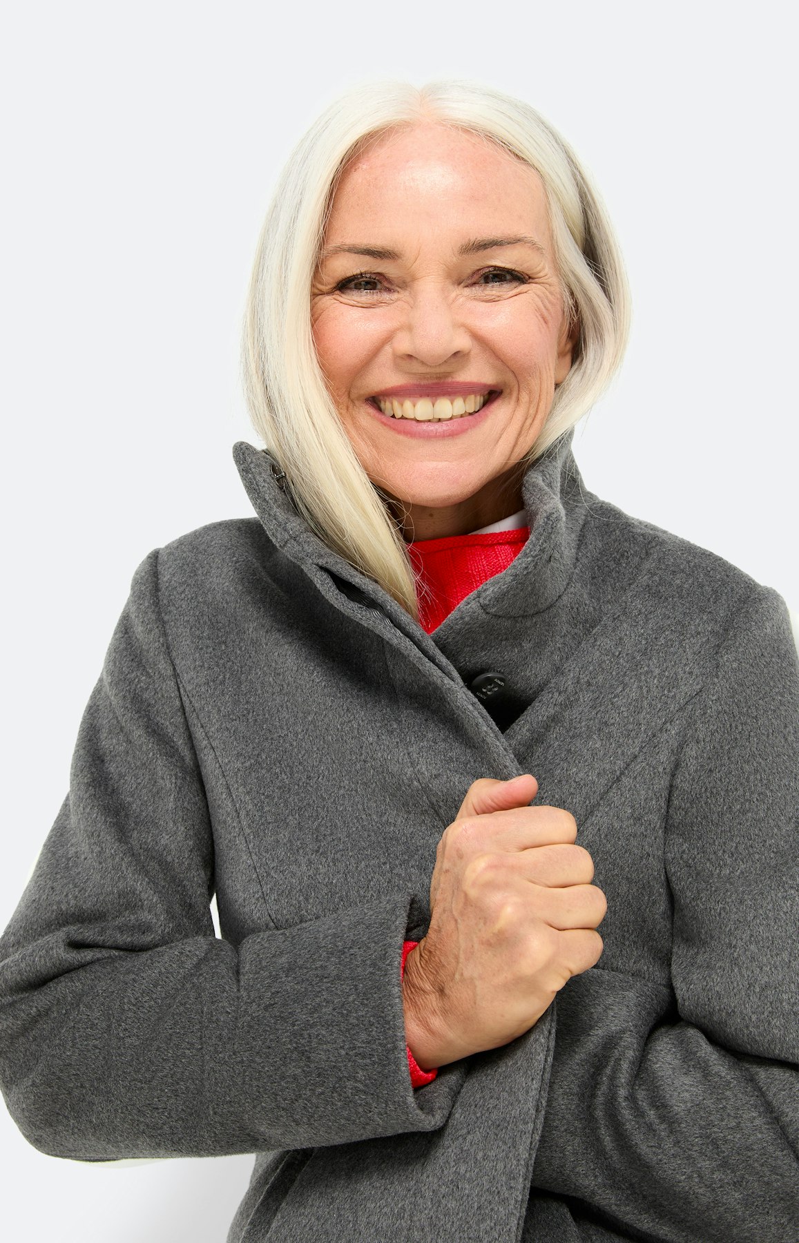 Wollen mantel, staande kraag, antraciet