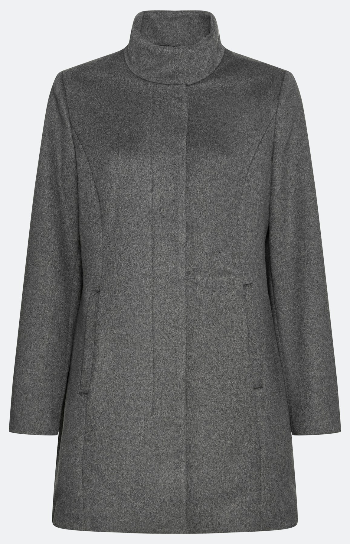 Wollen mantel, staande kraag, antraciet