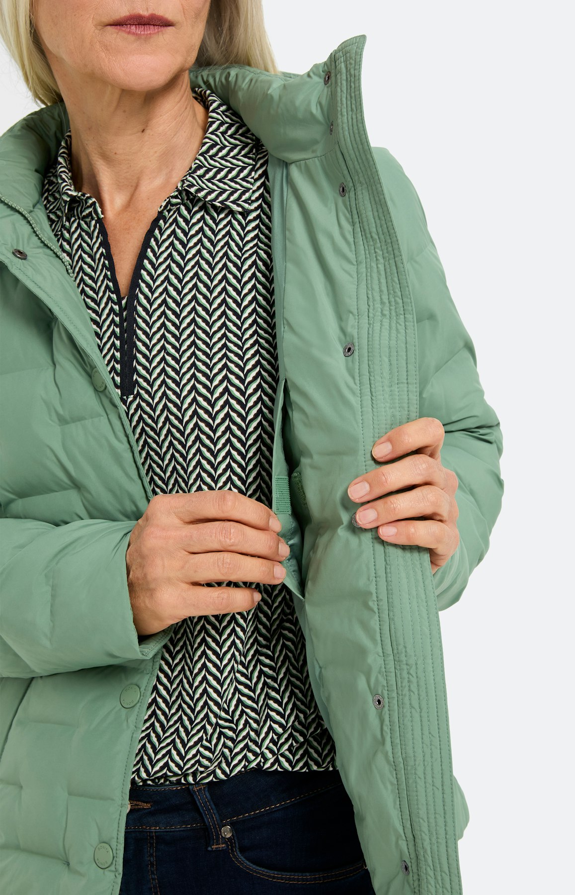 Gewatteerde jas, ritszakken, grijsgroen