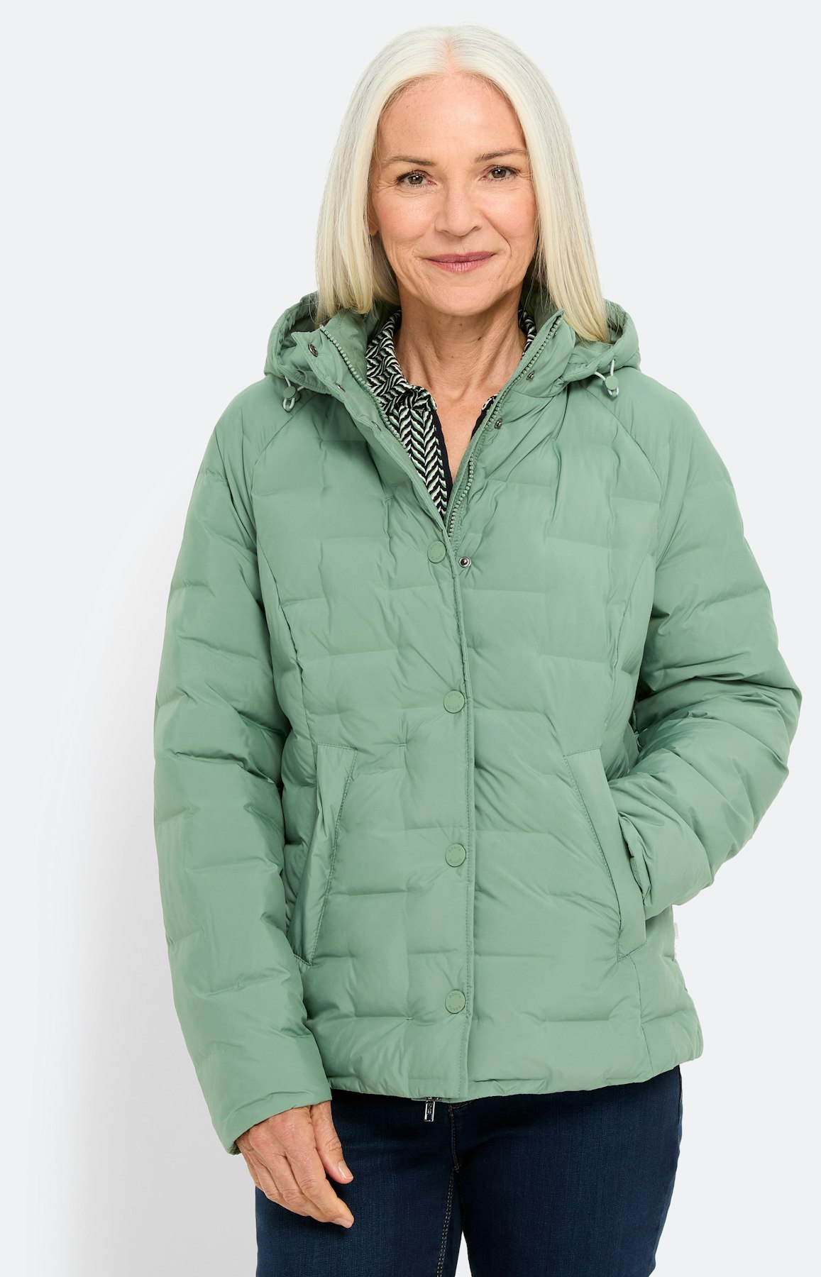 Gewatteerde jas, ritszakken, grijsgroen