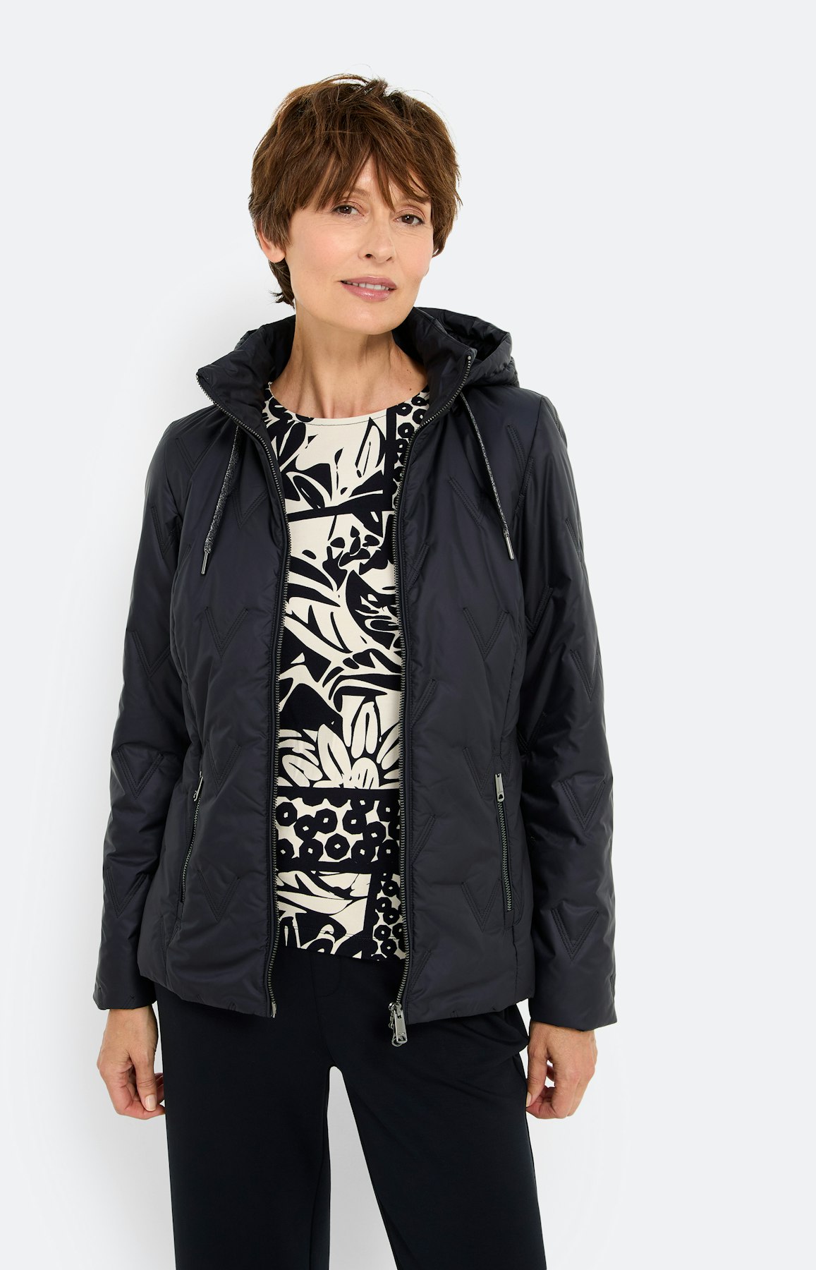 Jas met gekarteld stikselmotief, marine