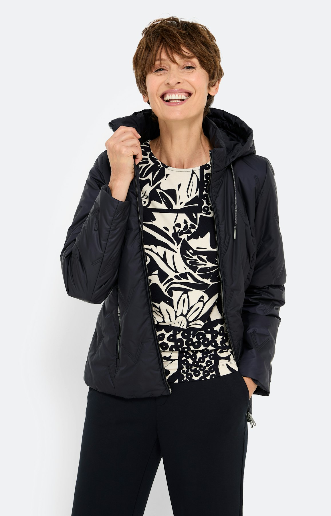 Jas met gekarteld stikselmotief, marine