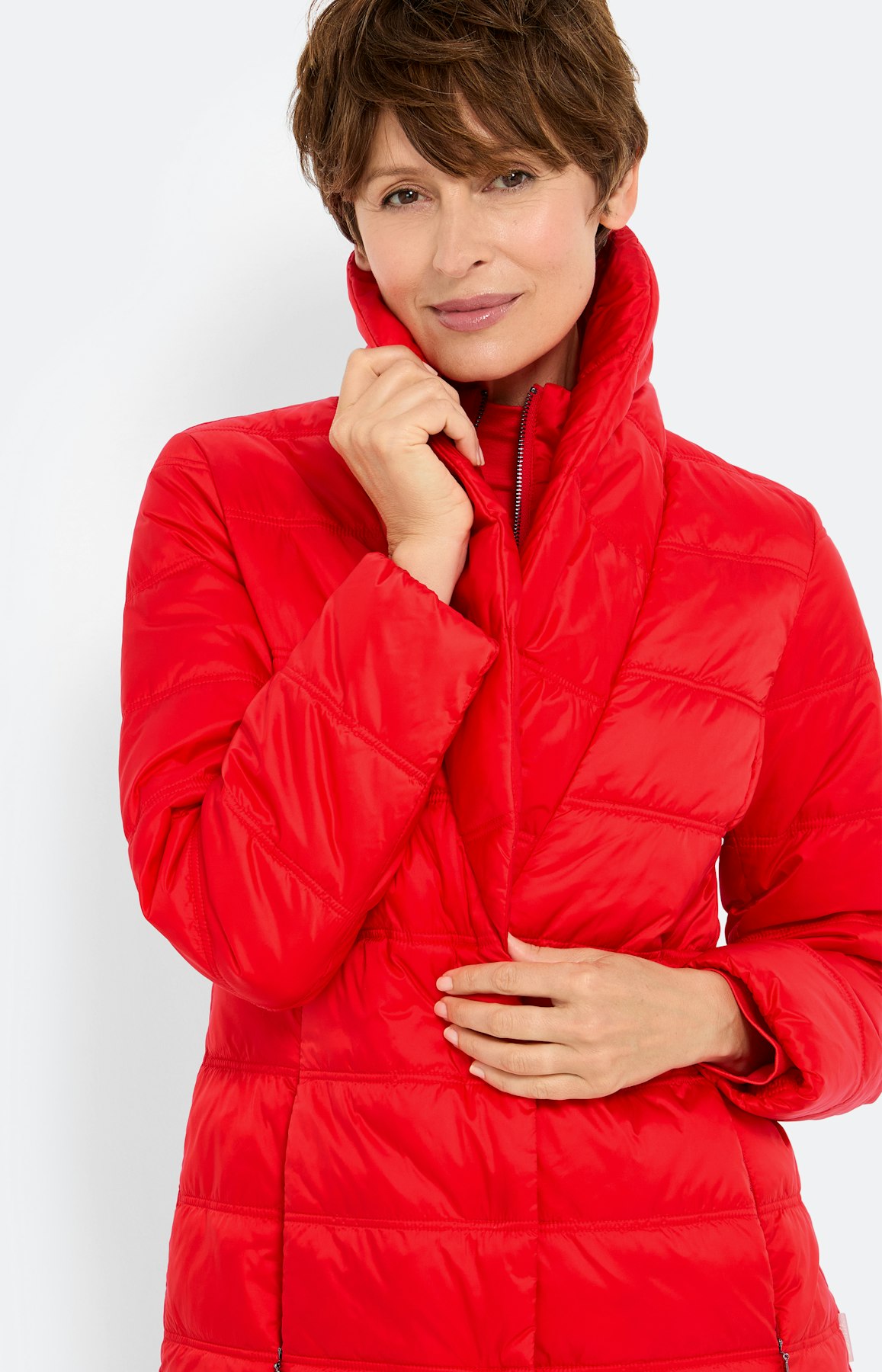 Doorgestikte mantel, robijnrood