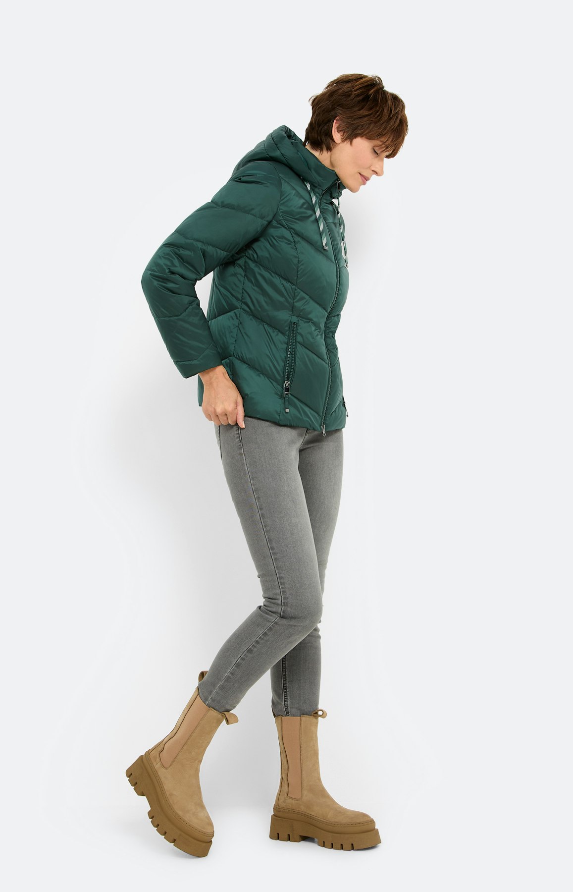 Gewatteerde jas, ritszakken, donkergroen