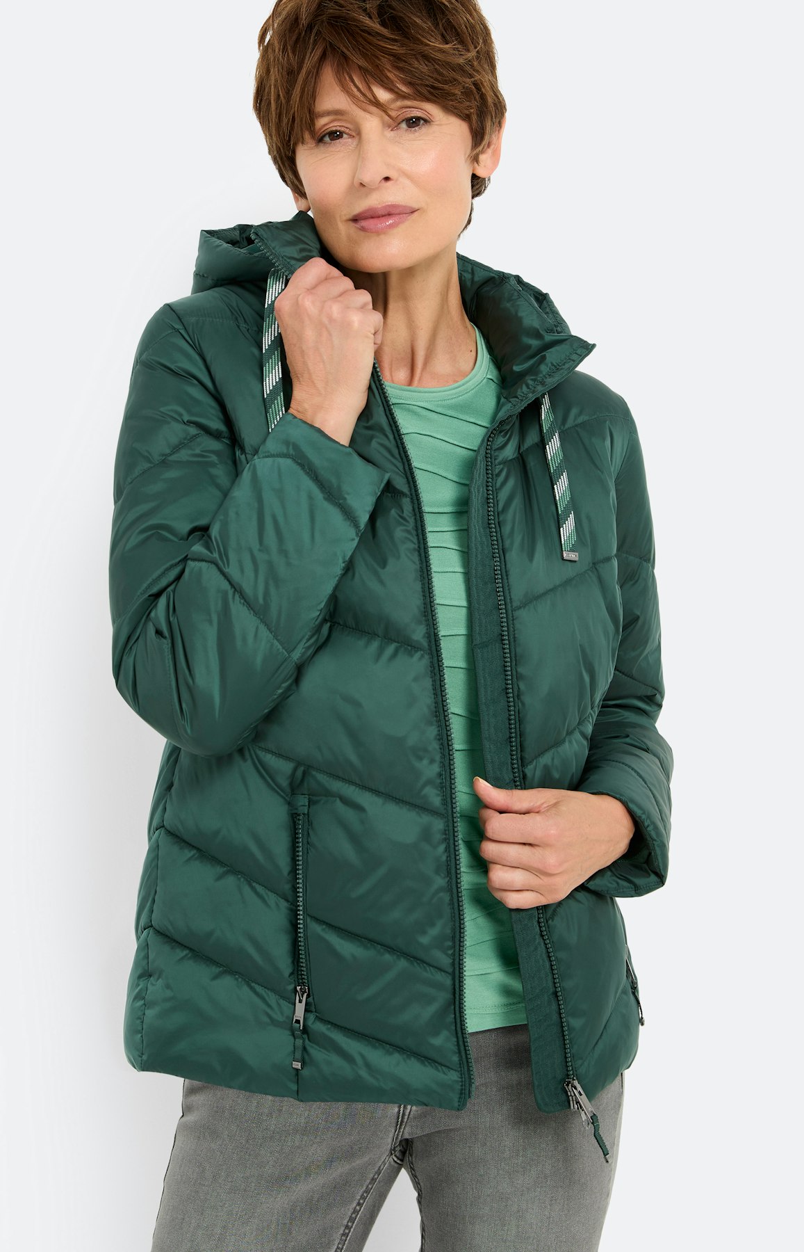 Gewatteerde jas, ritszakken, donkergroen
