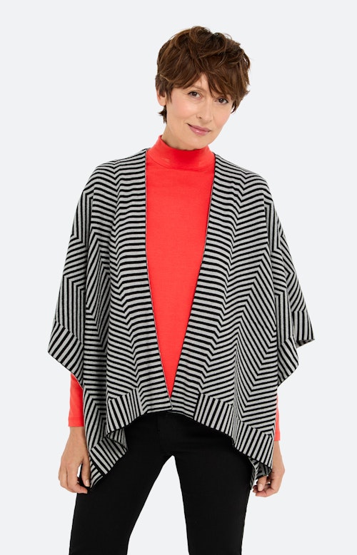 Poncho in streepdessin, zwart