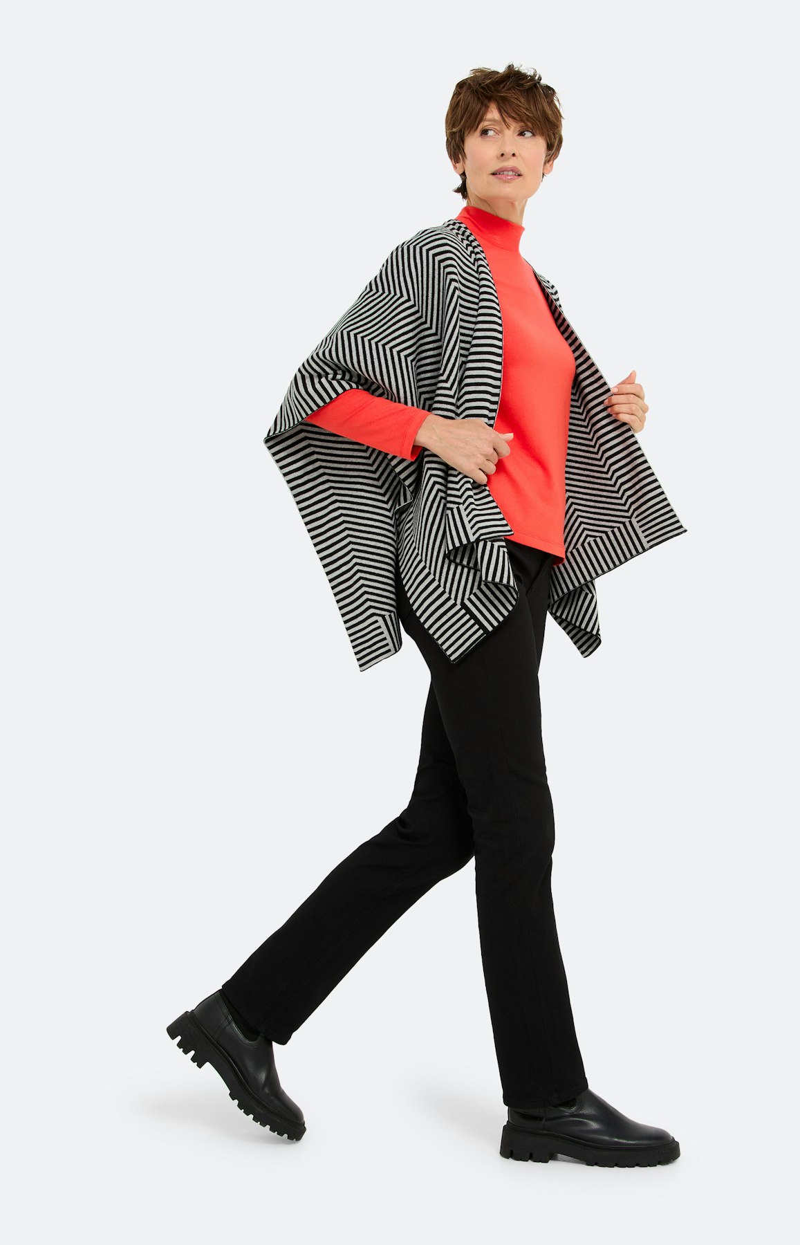 Poncho in streepdessin, zwart