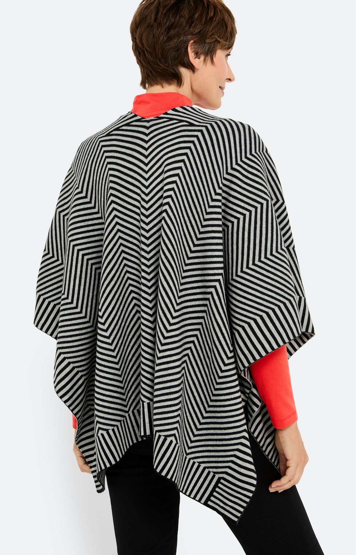 Poncho in streepdessin, zwart