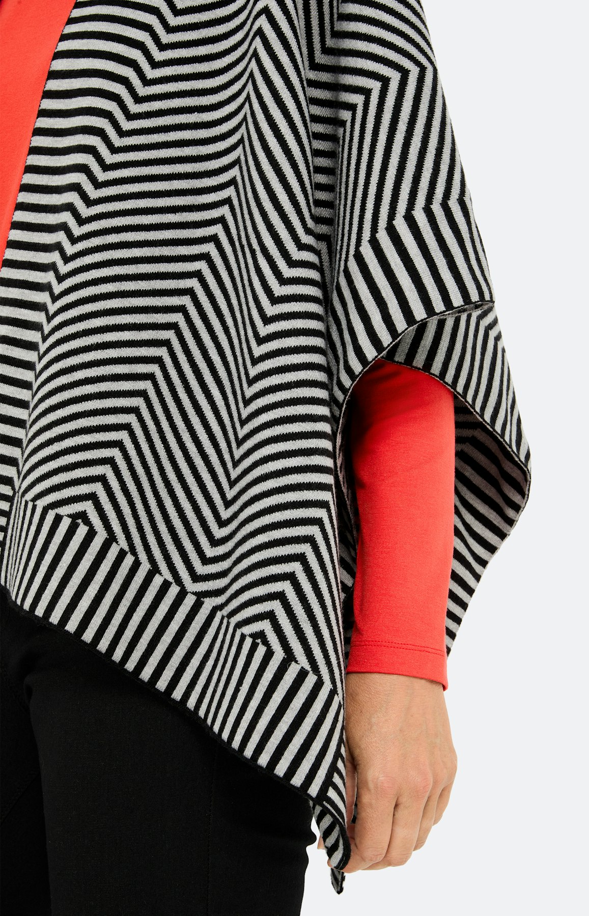 Poncho in streepdessin, zwart