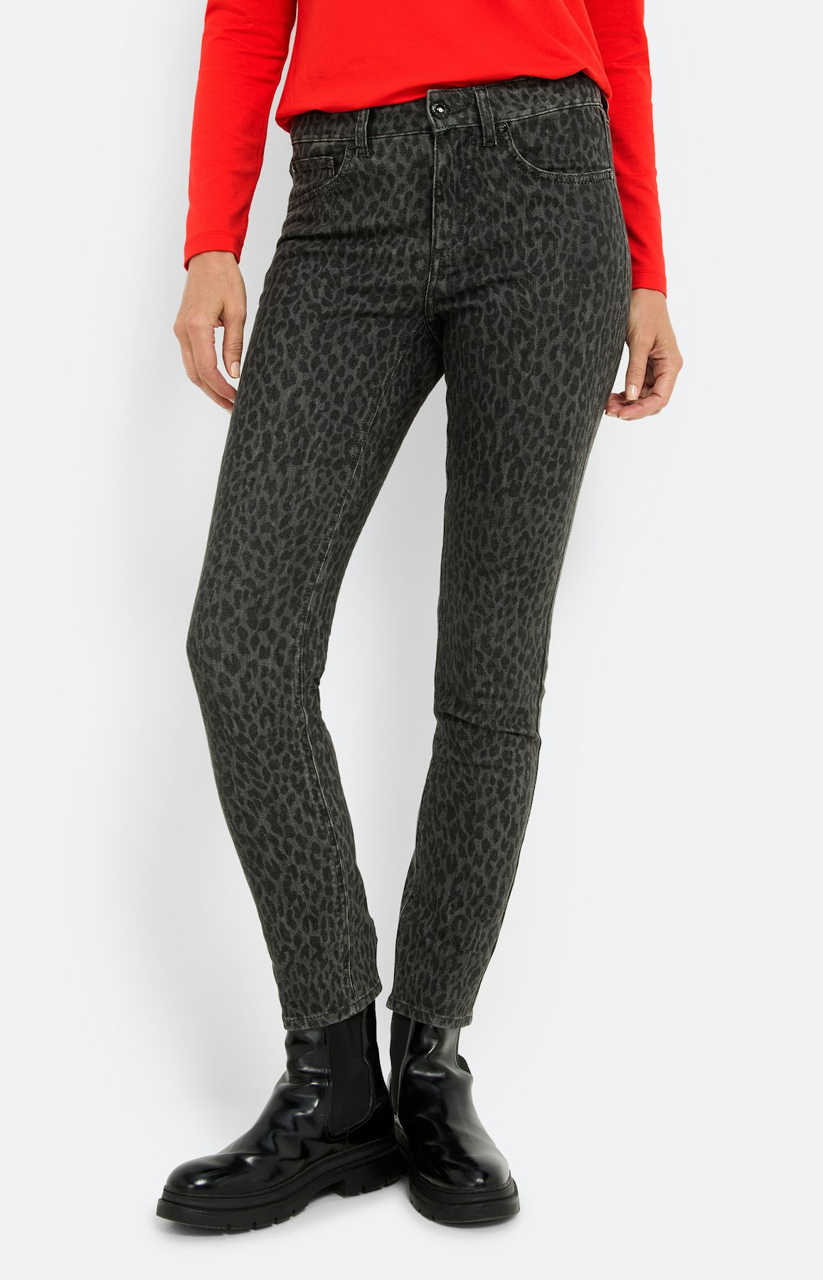 Jeans met luipaardmotief 30 inch, grijs