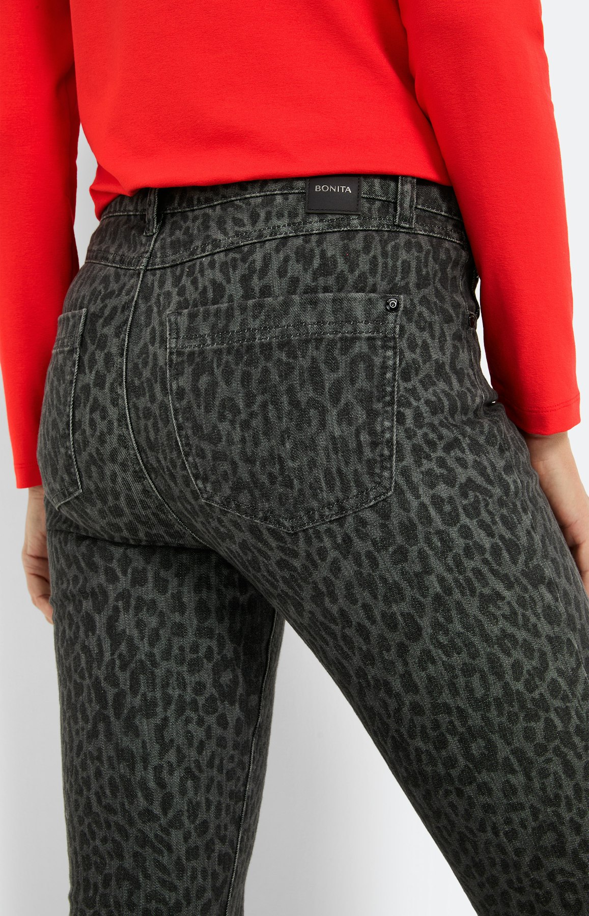 Jeans met luipaardmotief 30 inch, grijs