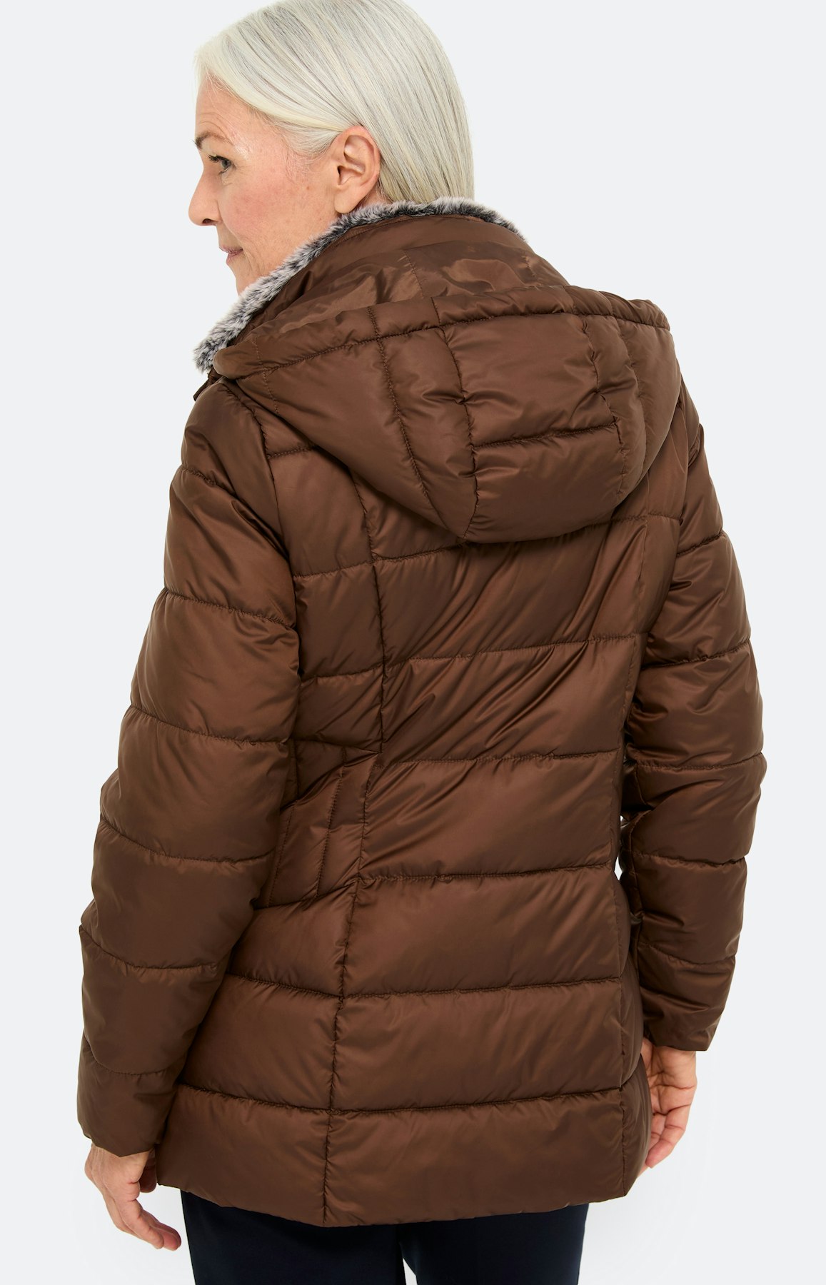 Doorgestikte mantel, bruin