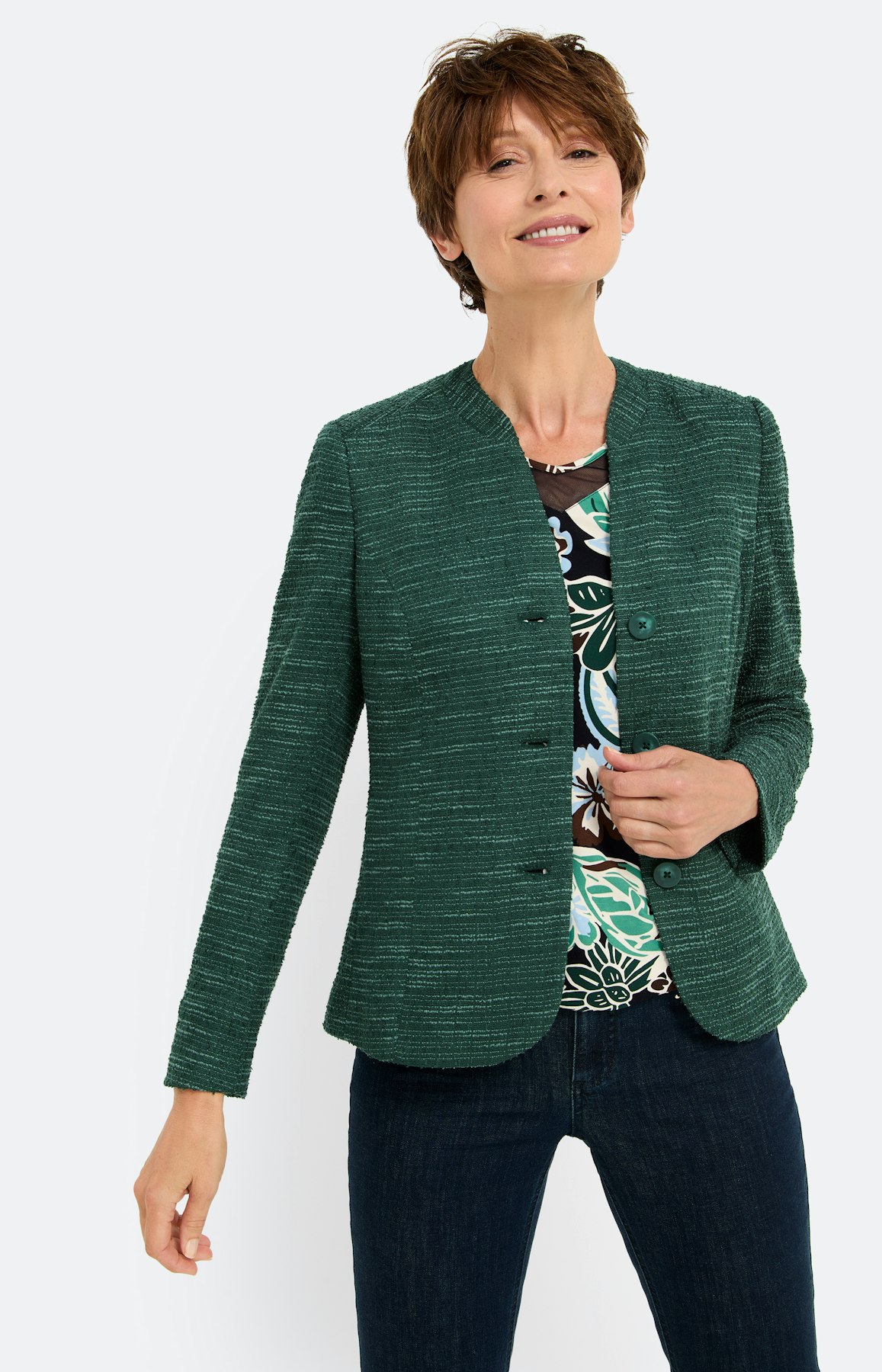 Bouclé-blazer met structuur, donkergroen