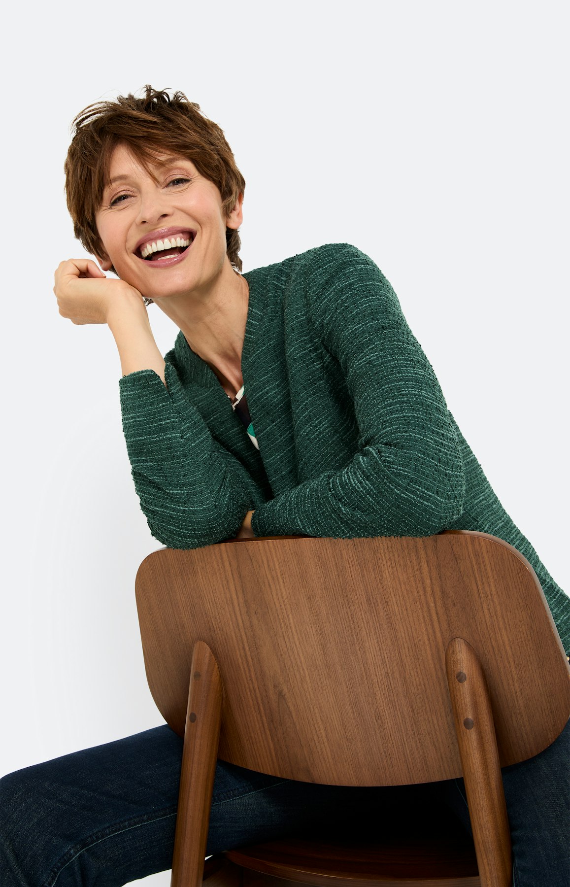 Bouclé-blazer met structuur, donkergroen