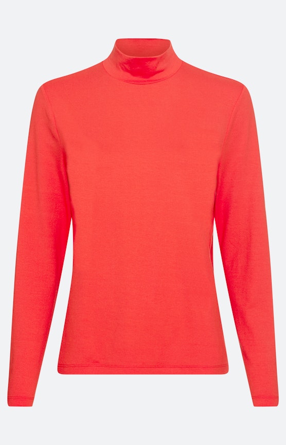 Langarmshirt mit Stehkragen, rubinrot