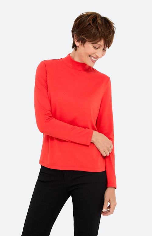 Shirt met opstaande kraag, robijnrood