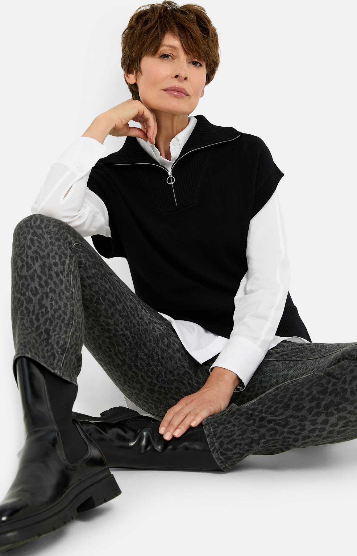 Slip-over met schipperskraag, zwart