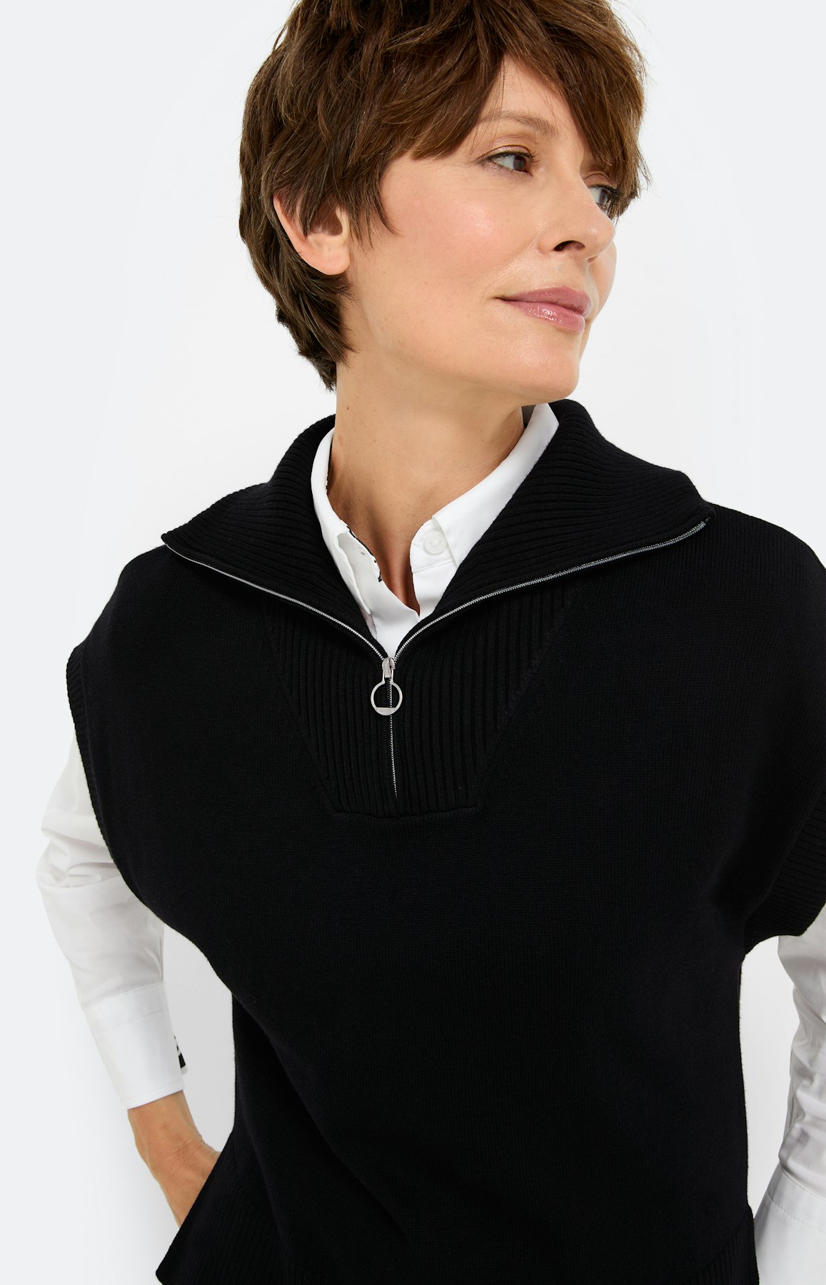 Slip-over met schipperskraag, zwart