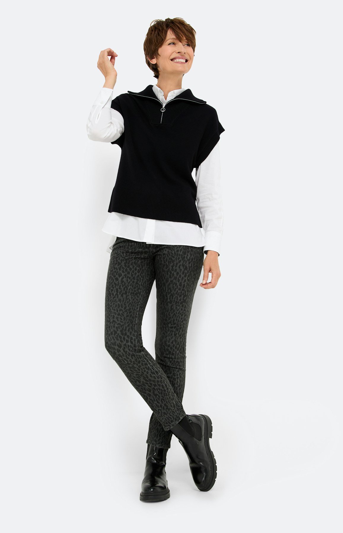 Slip-over met schipperskraag, zwart