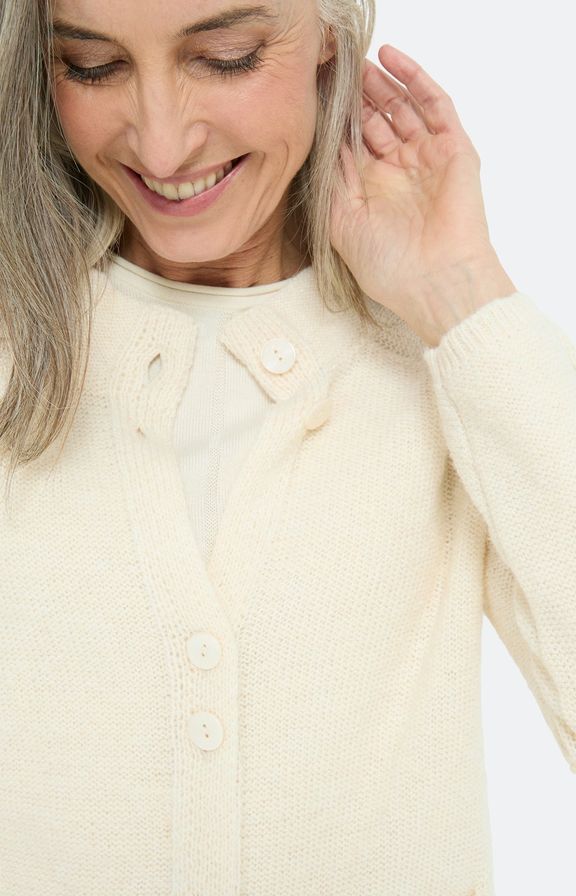 Cardigan met opgestikte zakken, crème