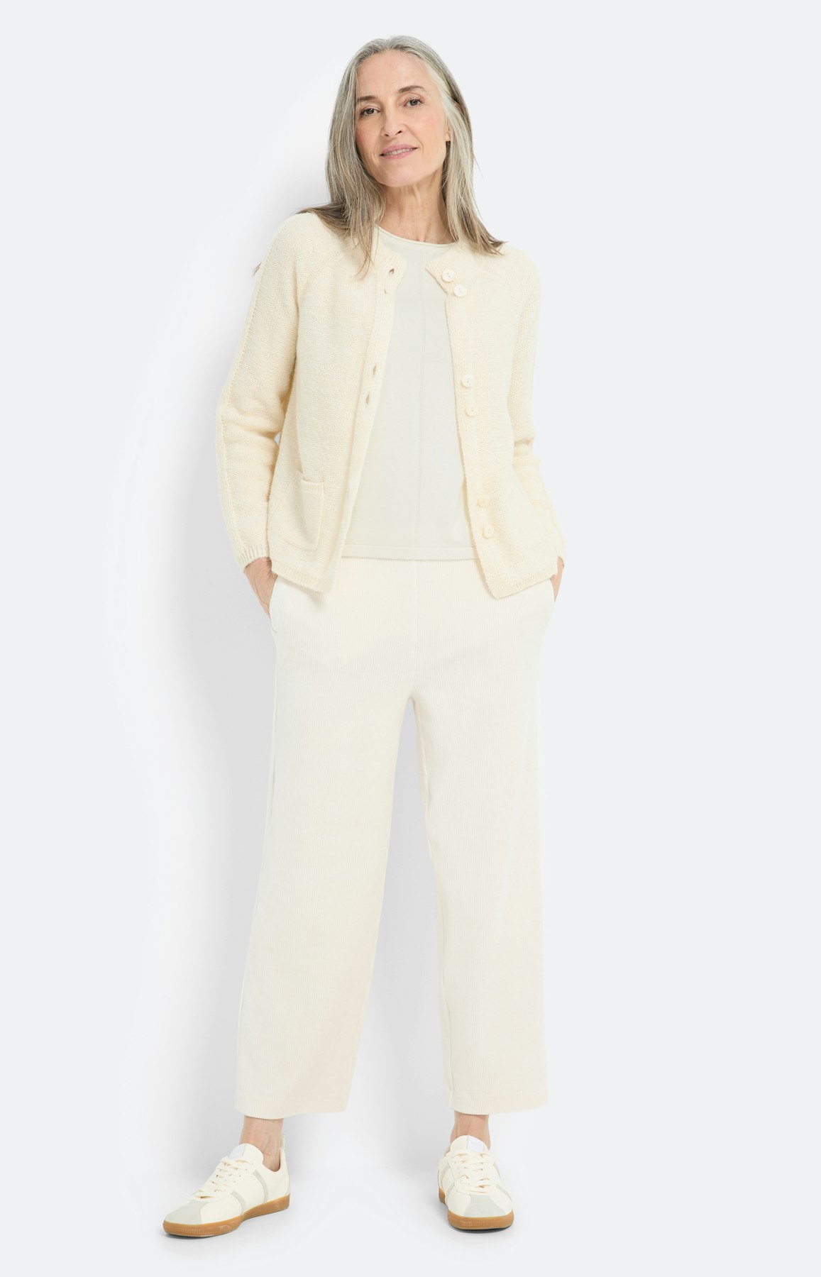 Cardigan met opgestikte zakken, crème