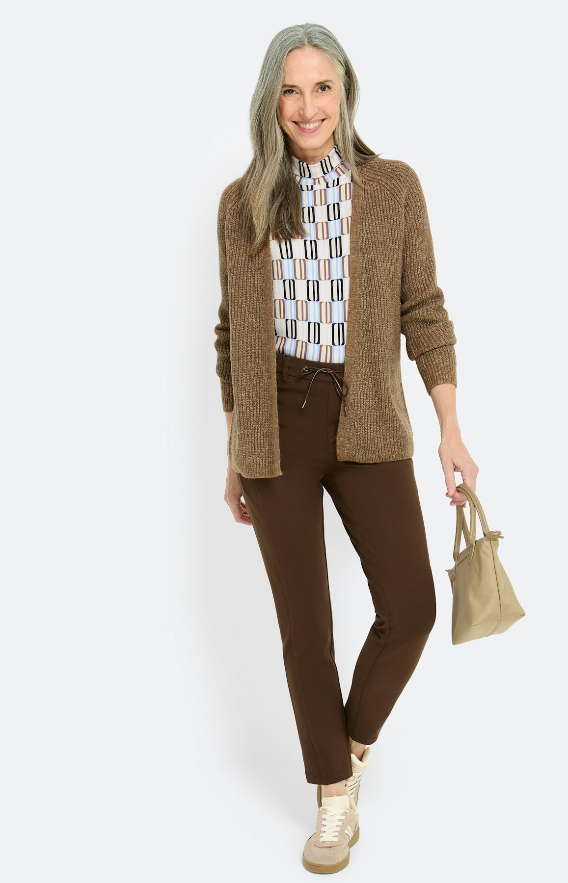 Cardigan met open rand, taupe