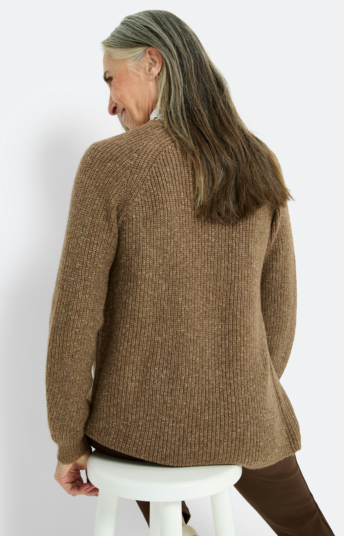 Cardigan met open rand, taupe